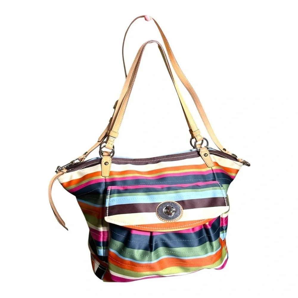 Rare Coach Legacy Stripe Leah Large Tote Purse & Matching Wristlet